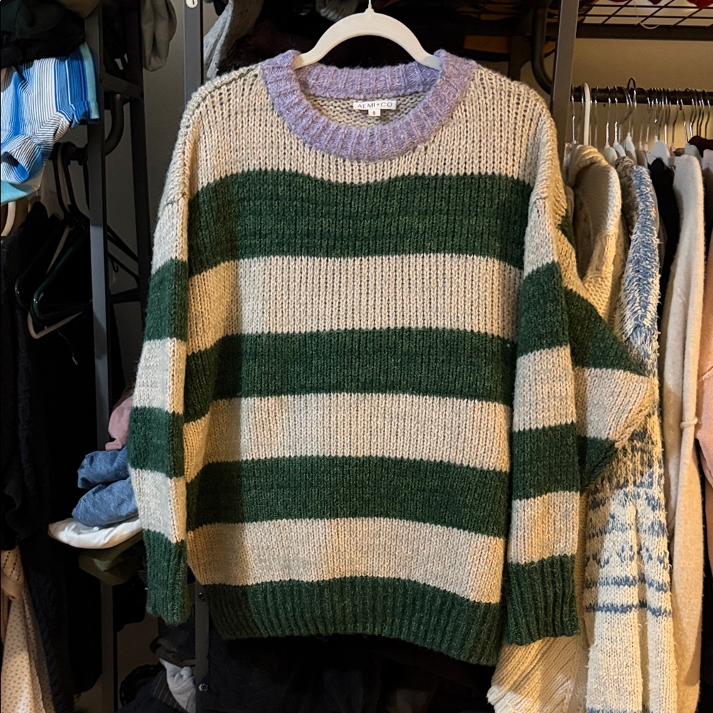 Striped Green and Cream Sweater